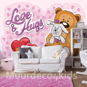 Teddy Beer Behang Love Hugs Muurdeco4kids